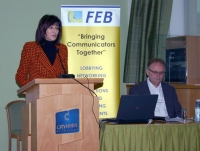 Dr. Romana Jordan Cizelj in dr. Geir Magnus Nyborg. Konferenca mednarodnega združenja medijskih hiš FEB. Ljubljana, 12. 11. 2010.